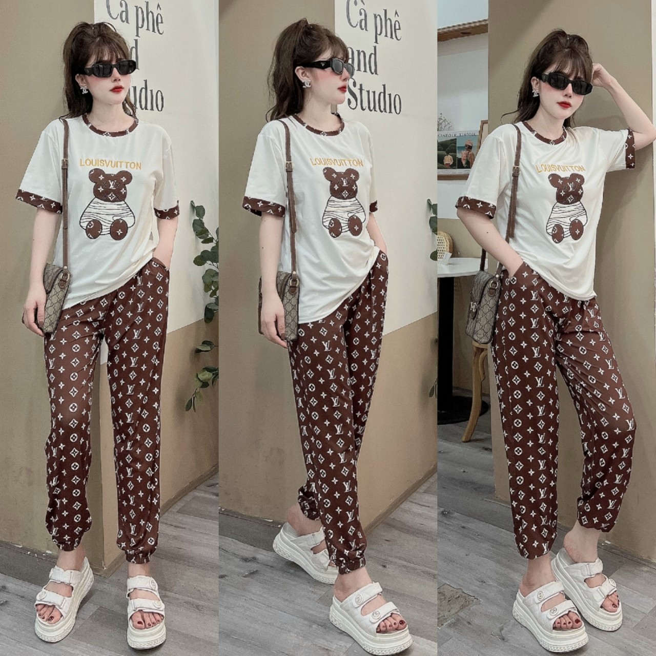 BỘ THỜI TRANG FOM RỘNG PHỐI HỌA TIẾT GẤU THÊU - BTN424